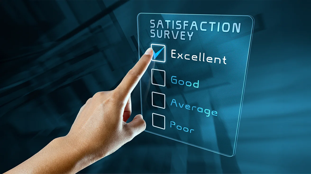 Customer satisfaction survey service showing a digital satisfaction rating form